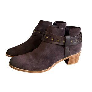 Clarks Womens Heeled Ankle Boots Burgundy Suede Leather Straps Studded Detail 8